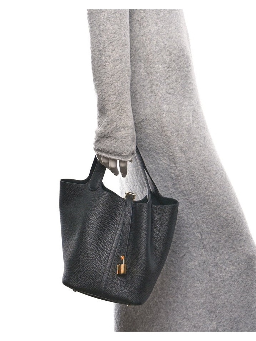 Hermes Black Leather Tote with Gold Hardware